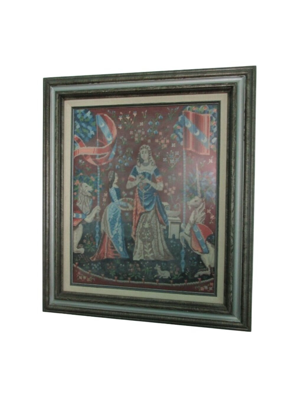 My Only Desire The Lady and the Unicorn Vintage Needlepoint Framed Under Glass
